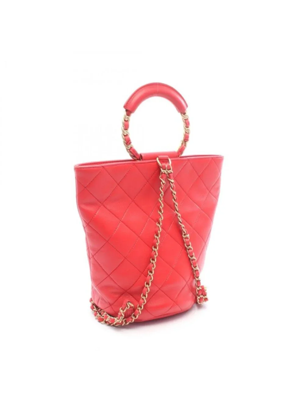 Chanel Backpack Quilted Loop Handle Red Skin Chain